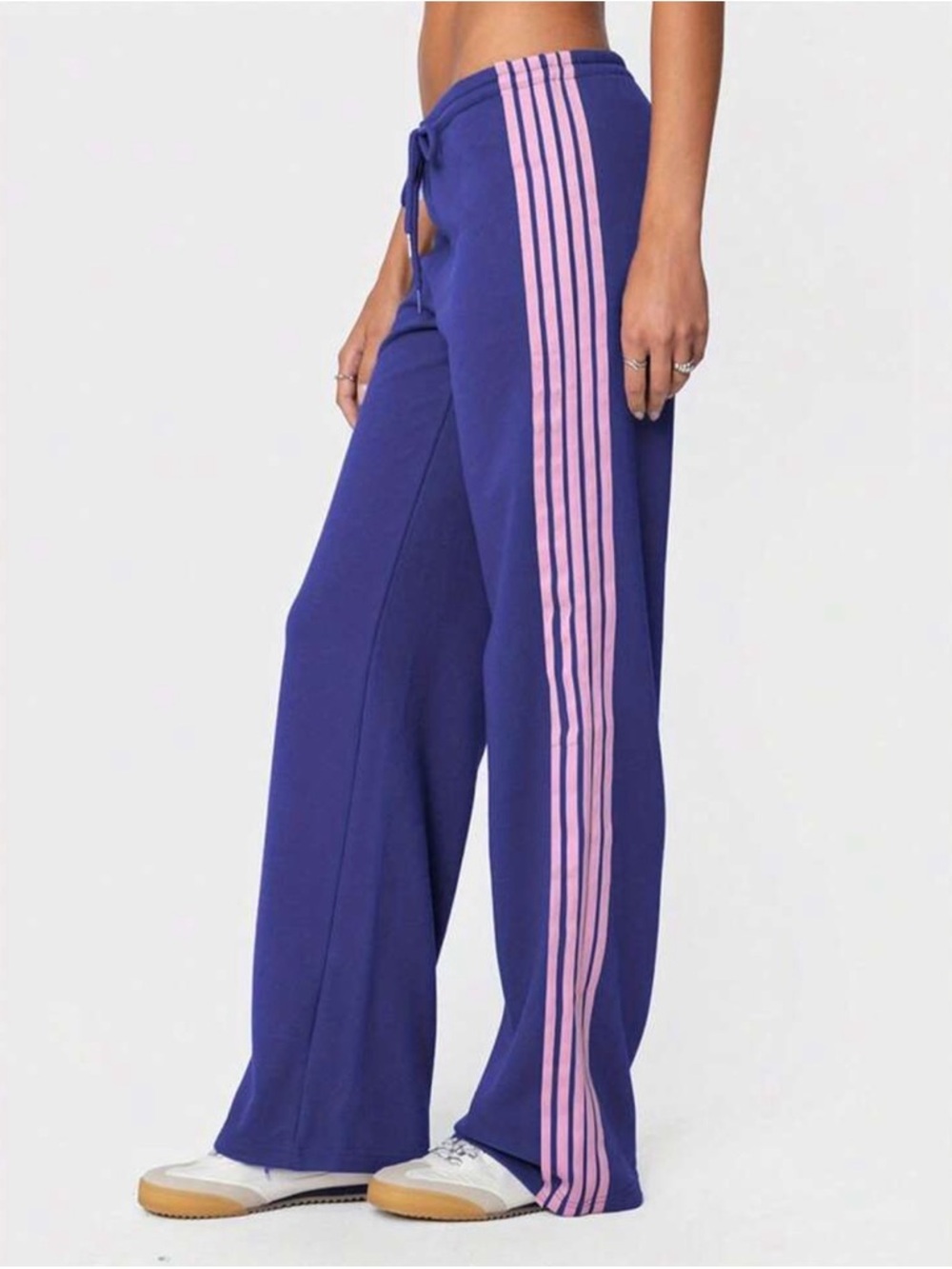 Wide-Leg Track Pants with Pink Side Stripes - Purple XL from SHEIN